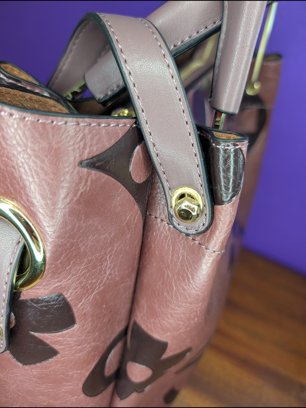 Floral Faux Leather Hobo Purse Dark Purple Color  NWOT - Picture 8 of 14